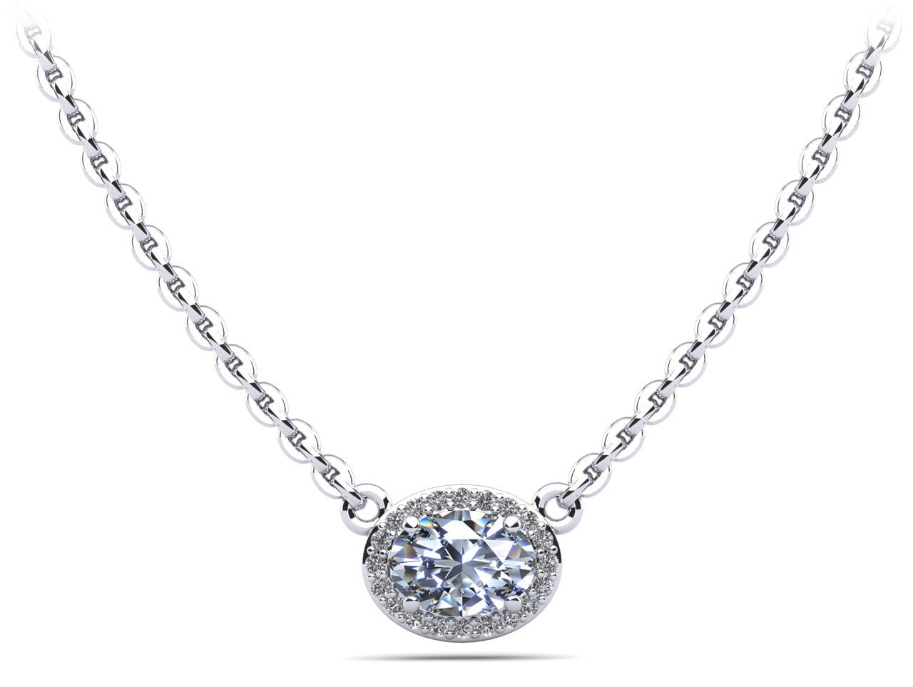 Oval Halo Diamond Pendant with 0.69 ct. (0.60 ct. center diamond) - Luxury Time NYC